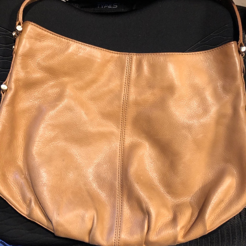 Liz Claiborne Authentic Pebble Genuine Leather Hobo Style Handbag (tan)